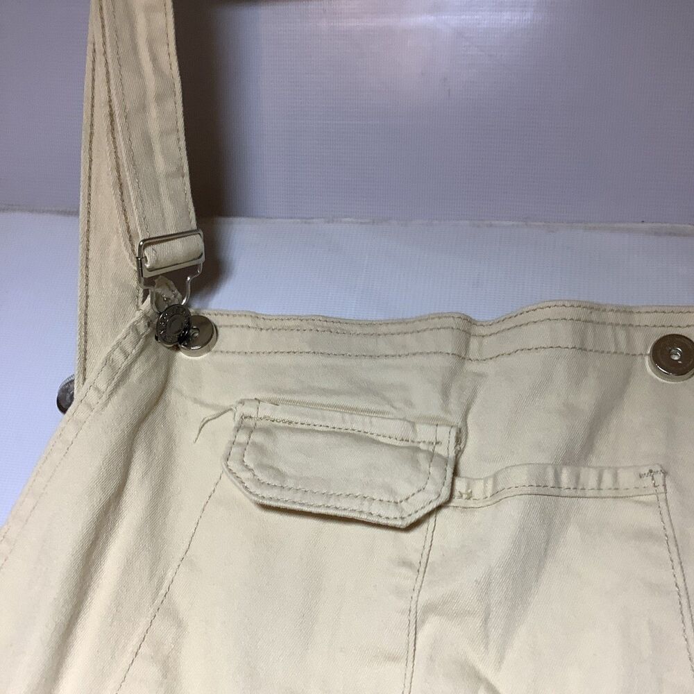 Beige Canvas Cotton Women's Overall Jumpsuit, Sleeveless, Straight Leg, Button - Picture 9 of 16